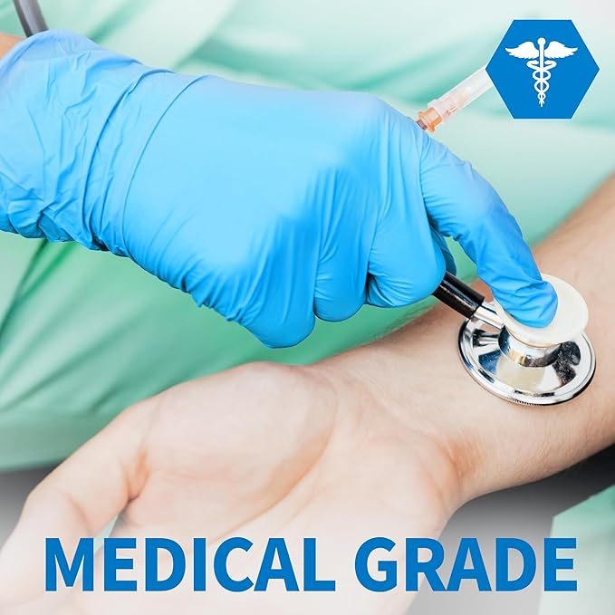 Medical Blue Nitrile Disposable Exam Gloves, 4.5 Mil 100 Pcs Powder-Free Latex-Free Food-Safe for Lab Cooking Cleaning