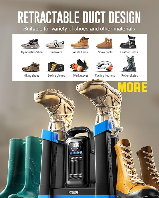 POPCHOSE Heavy-Duty Boot Dryer, Upgraded Shoe Dryer Helps Reduce Odor, Glove & Boot Warmer, Silent & Adjustable Timer