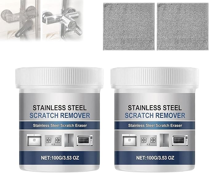OKLJ Stainless Steel Scratch Remover Kit, Stainless Sink Restorer, All-Purpose Restorer Rust Remover, Multi-purpose Stainles Steel Scratch Removers Paste for Kitchen,Oven,Appliances,Sink,Cook (2pcs)