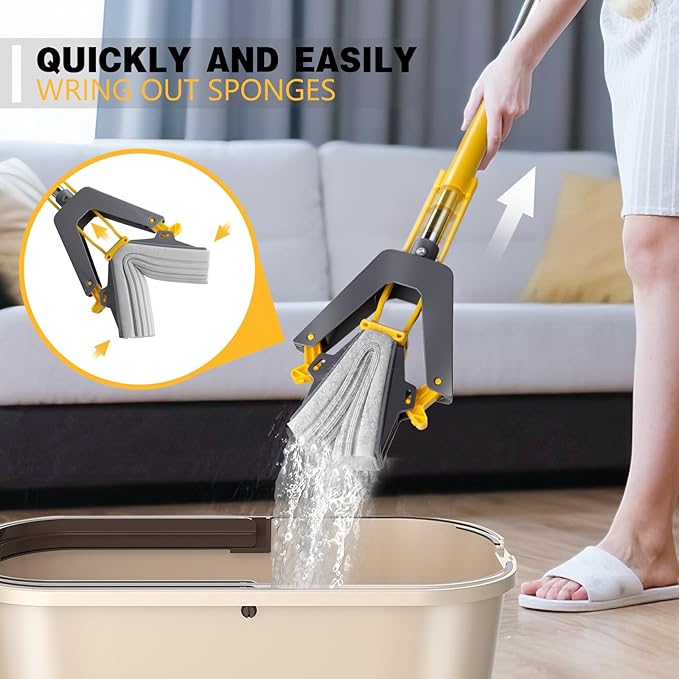 Masthome EasyWring Microfiber Spin Mop with 3 Mop Pads & Sponge Mop with 3 Absorbent PVA Mop Refills for Floor Cleaning