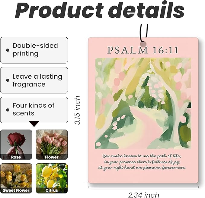 Girly Pink Christian Bible Car Air Freshener 4 Pcs - Coquette Bow Christian Love Like Jesua Air Freshener Hanging Decor for Cars Closet Drawer Books, Girly Car Accessories Mirror Decor for Women