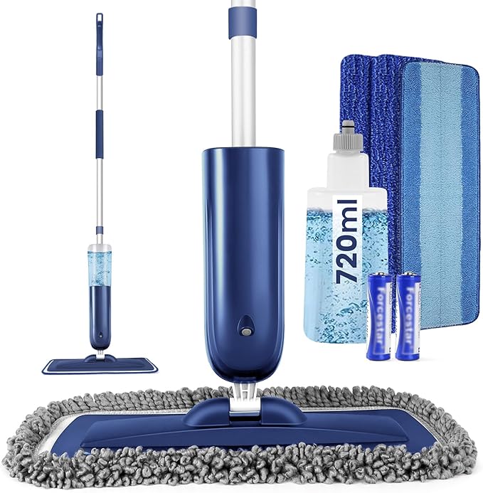 PowerMop for Floor Cleaning with 3 Washable Pads - Wet Dry Microfiber Mop with 720 ml Refillable Bottle for Kitchen Wood Floor Hardwood Laminate Ceramic Tiles Floors Dust Cleaning