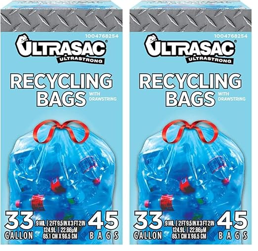 Ultrasac Blue Recycling Bags 33 Gallon 0.9 MIL,33.5" x 38" - - For Recycling,Kitchen,Industrial,& Commercial,45 Count (Pack of 2)