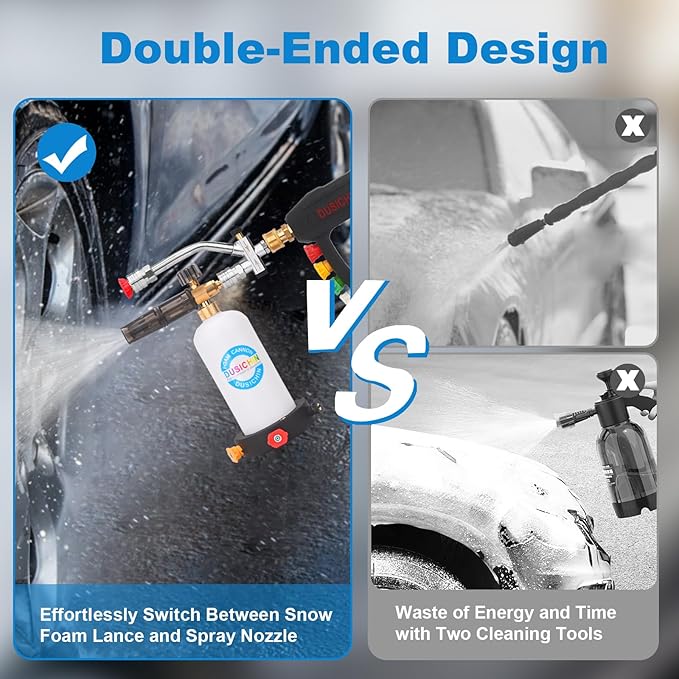 DUSICHIN Foam Cannon Snow Foam Lance Dual Ended Shift Valve For Pressure Washer, 5 Nozzle Tip Holder Dual Connector Wide Mouth Soap Cannon 5 Power Washer Sprayer Nozzles 1/4" Quick Connect Soap Cannon