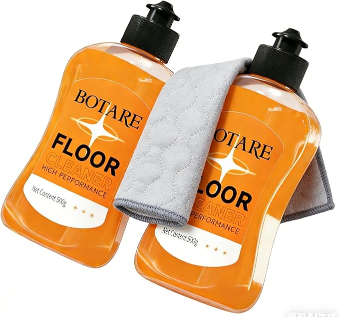 Floor Cleaner Liquid for Mopping, Household Deep Cleaning Solution for Wood,Hardwood,Tile,Laminate,Marble & Porcelain & Bathroom,Orange Scent,17.6 Fl Oz Each(2 Bottles+1 Cleaning Cloth)