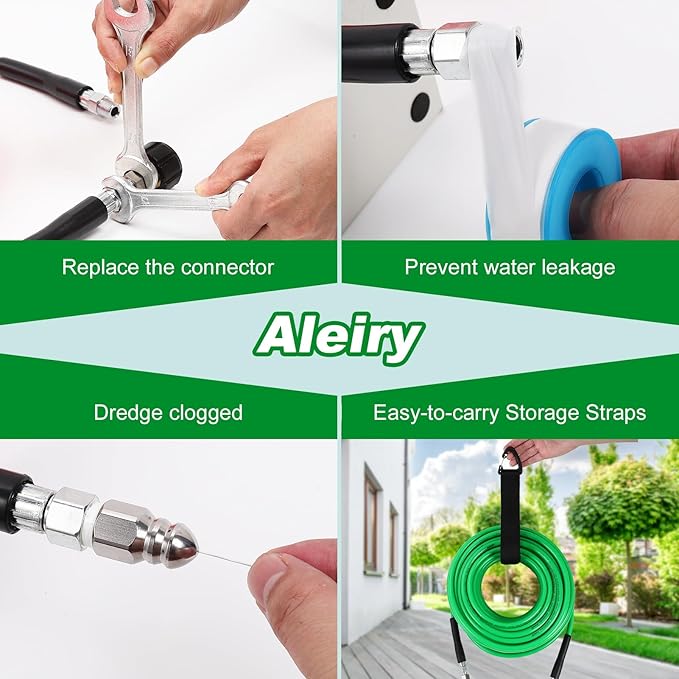 Sewer Jetter Kit for Pressure Washer,Water Jet Drain Cleaning Hose with Corner Rotating Button Spring Nose 1/4" NPT Sewer Cleaning Tool High-Pressure Nozzles,5800 PSI 100 FT