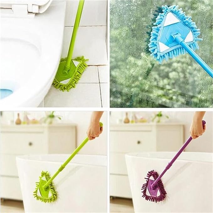 2022 New Rotatable Triangle Cleaning Mop with 2 Mop Replacement Heads, 180 Degree Spin, Wet & Dry Microfiber Ecloth for Bathroom Floor, Wall (Blue)
