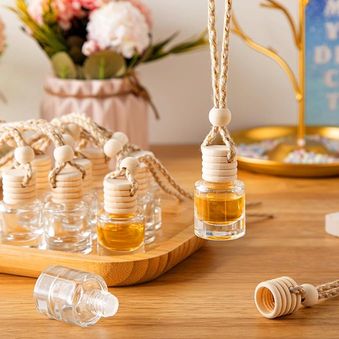 Domensi 150 Pieces Hanging Car Diffuser Air Freshener Bottle Bulk Empty Glass Refillable Perfume Bottles Oil Diffuser Aromatherapy Pendant for Auto Interior Ornaments Decor (Clear)