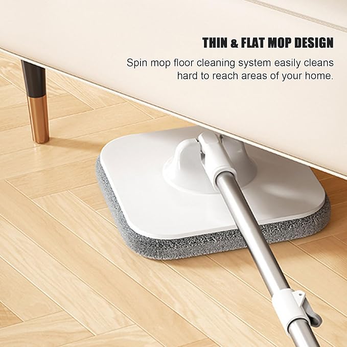 Spin Mop and Bucket with Separate Dirty and Clean Water, 360° Spin Mop and Bucket System, 3 Replaceable Mop Pads, Square Mop for Floor Hardwood Tile Marble Wall Cleaning