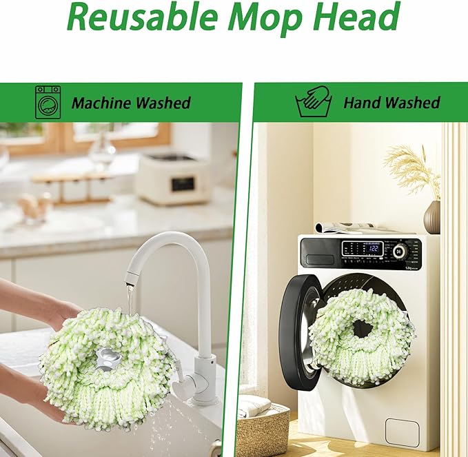 3PCS Mop Head Replacement for Libman Tornado Spin Mop, Machine Washable Microfiber Mop Refill Head Replace, Green
