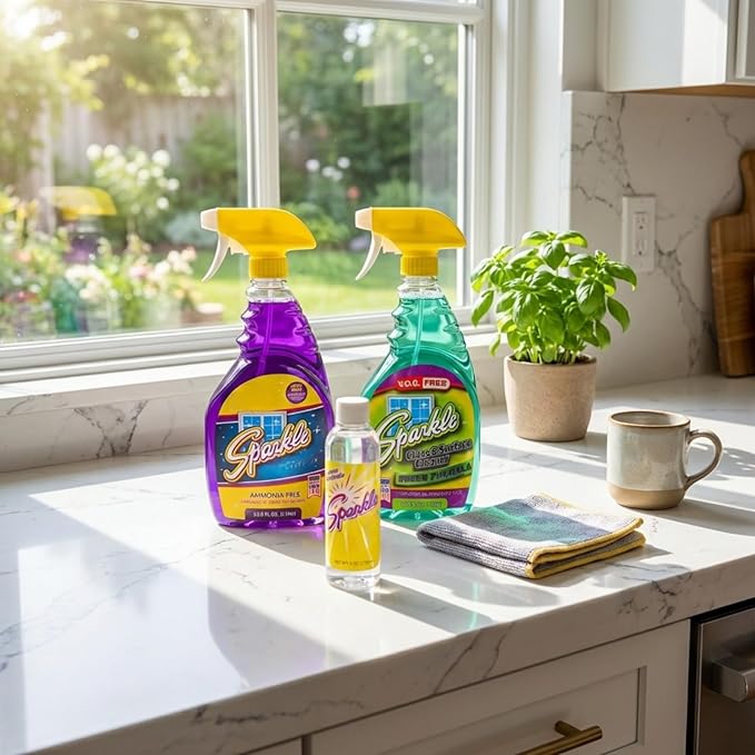 Sparkle Glass & Window Cleaner Spray, VOC-Free Eco Formula, Streak-Free Finish for Windows & Mirrors, 33.8 fl oz (Pack of 1)