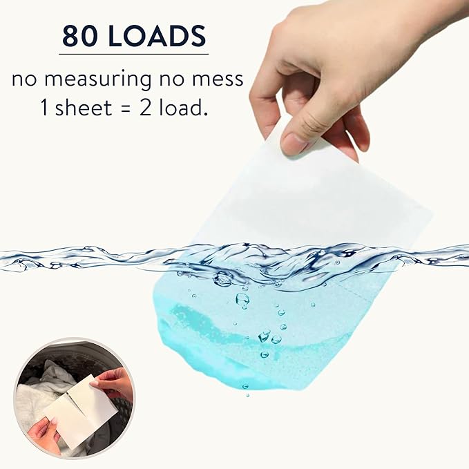 LOVING LAUNDRY- Detergent Sheets Strip Laundry Soap - Clean Safe Ingredients Ultra Concentrated Stain fighting Enzymes -(80 Loads) Salty Waves Scent
