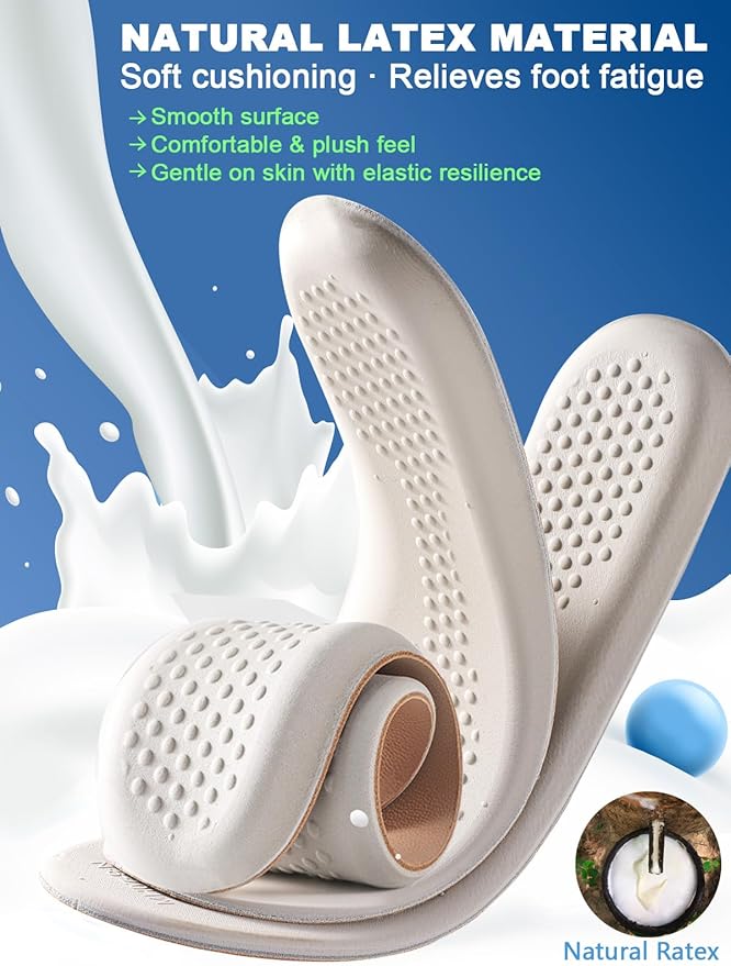 Leather Sockless Shoe Insoles for Men, Thin Dress Work Boots Inserts - Shock Absorption, Anti Sweat & Anti-Odor, for Athletic Shoes, Leather Shoes & Business Shoes (Men 9-9.5 / Women 9-10.5)
