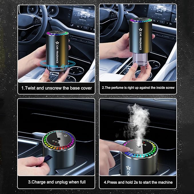 Mist Ultrasonic Humidifier Car Fragrance Diffuser Sure Here's A Product Title for Listing Air Freshener with Colorful Light Rechargeable Auto Chance