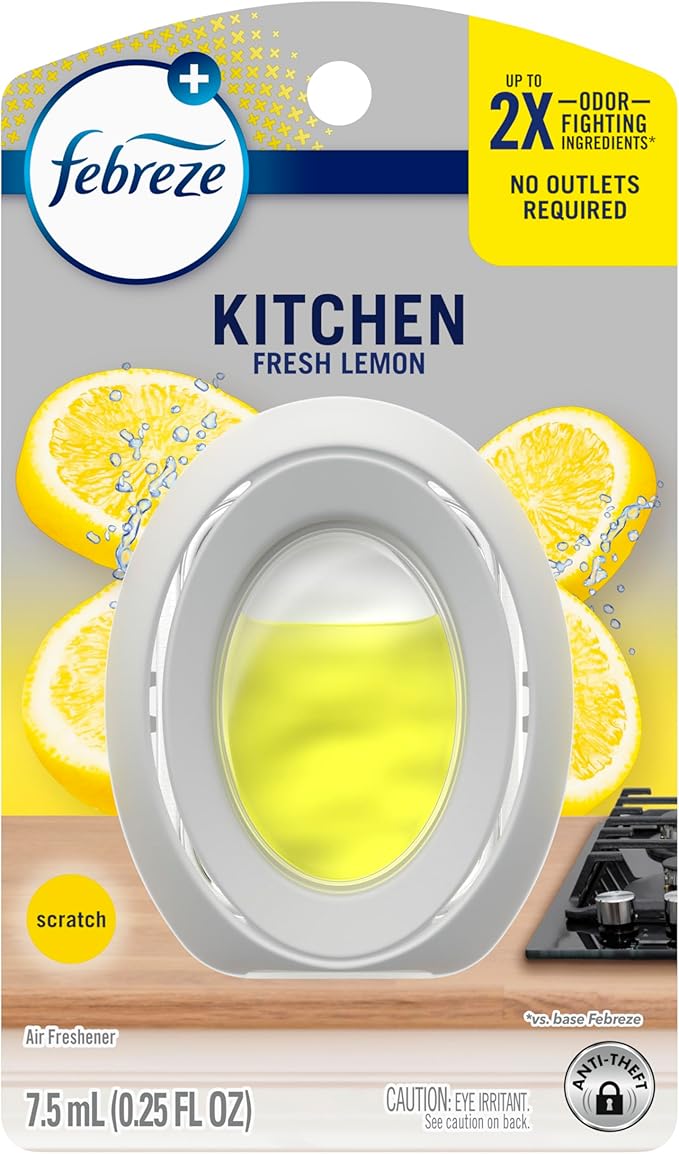 Febreze Kitchen Air Freshener, Odor-Fighting, Plug In Alternative, Air Fresheners for Home and Bathroom and Kitchen, Closet Air Fresheners, Fresh Lemon Scent, 6 Count