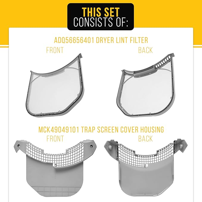 PartsBroz ADQ56656401 Dryer Lint Filter & MCK49049101 Trap Screen Cover Housing for LG Dryer Lint Filter Replacement, Kenmore Elite Dryer Parts for Vent ADQ566564 PS3531962 DLE3500W DLE3170W DLE3600W