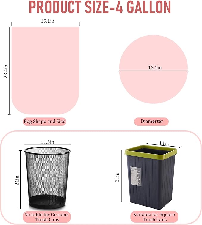 Small Trash Bags 4 Gallon: Colored Bathroom Trash Bags Unscented Small Garbage Bags Strong Leak-Proof Trash Liners or Office Bedroom - 120 Counts