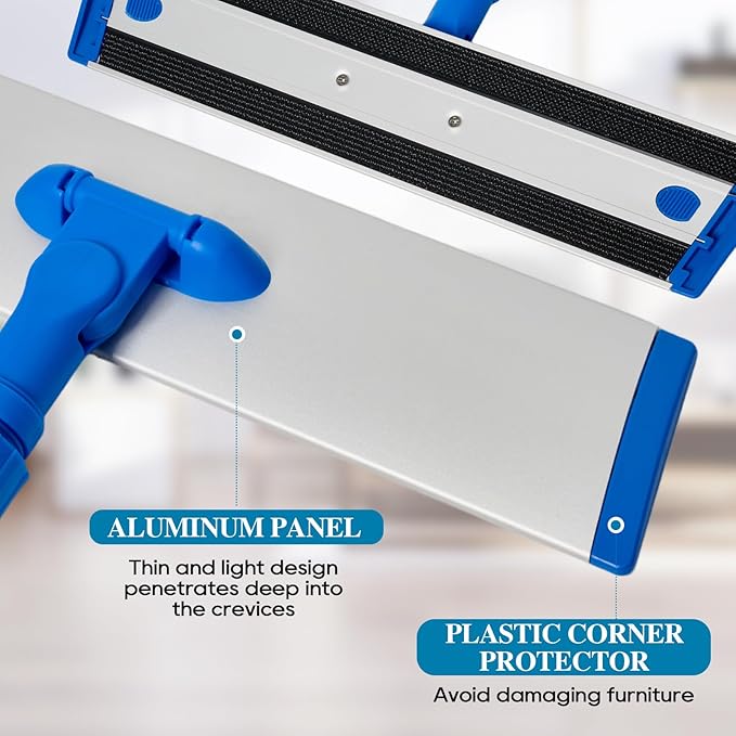 17.5'' Microfiber Mop for Floor Cleaning-Blue Flat Floor Mop with 58'' Stainless Steel Handle- 4 Reusable Washable Replacement Pads-Wet & Dry Use for Hardwood Tile Laminate-Home Kitchen Bathroom