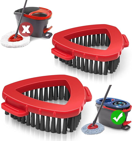 NEWE Scrubber Mop Head, 2 Pcs Scrub Brush Attachments for O-Cedar EasyWring 2 Tank System, Triangle Spin Mop Hard Bristles Cleaning Brush Replacement Accessories for Bathroom Kitchen Pool Tile Floor