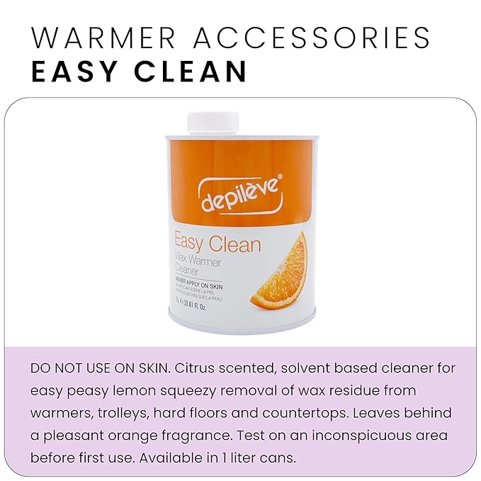 Depileve Easy Clean Citric Wax Cleaner and Remover for Warmers and Professional Equipment - Cleaning Solution with Orange Scent - for Salon Use - 33.81 oz.