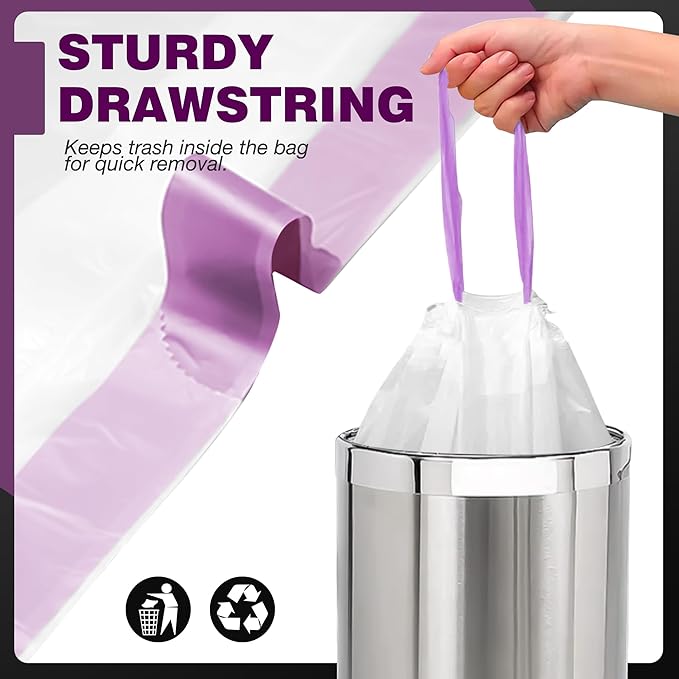 JOYEUX Small Trash Bags 4 Gallon - 90 Count Drawstring Small Garbage Bags, White Mini Trash Can Liners for Bathroom, Bedroom, Office, Faint Scented