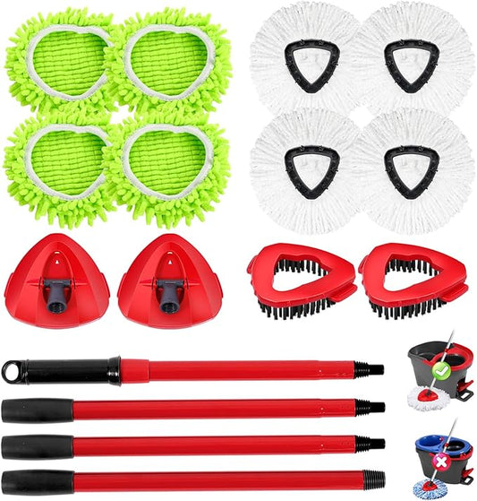 8 Pack Chenille Microfiber Spin Mop Replacements Head for Oceda EasyWring 1-Tank System,2 Mop Base Sets + 8 Pack Spin Mop Head with 30-58" Mop Rotatable Handle(13PCS)
