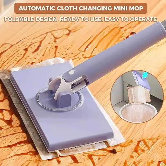 Tapinterior Mop, Convenient Cloth Changing Mini Mop, Lazy Mops Automatic Gripping, Hands-Free Replacement Easy Detach & Reuse, for Kitchen & Bathroom (White,43in)