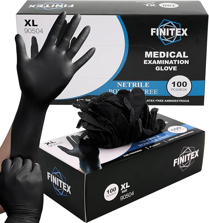FINITEX Black Nitrile Disposable Medical Exam Gloves - 100/1000 PCS 6.3mil Powder-Free Latex-Free Food Gloves