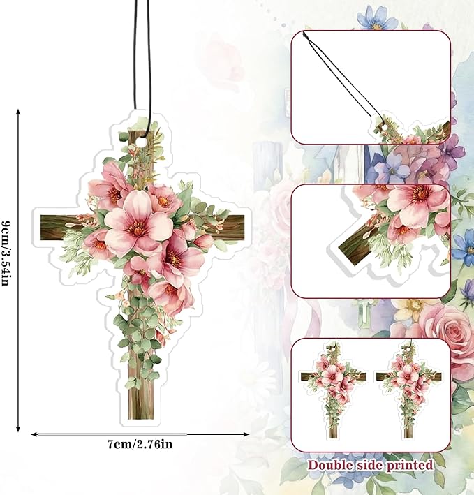 30 Pack Easter Christian Cross Car Air Fresheners Bulk Religious Fresh Flower Scented Hanging Ornaments for Rearview Mirror Easter Cross Fresheners Accessories for Women Men