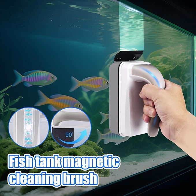 Magnetic Aquarium Glass Cleaner - Double-Sided Fish Tank Brush, Floating Scrubber | Efficient Algae Removal Soft Flannel Pad, Lightweight ABS Material Aquarium Cleaning Home Office School Apartment Us