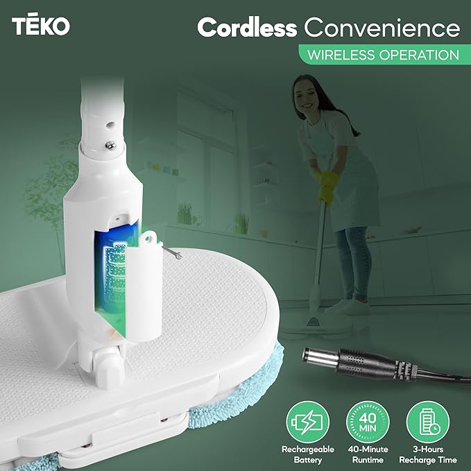 TEKO Electric Power Mop | Hardwood Floor Mop with Baseboard Cleaner Attachment | Washable Pads Included