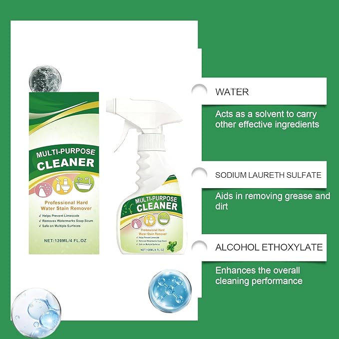 Multi-Purpose Cleaner, Professional Hard Water Stain Remover, 120ML/4 FL.OZ, Spray Bottle