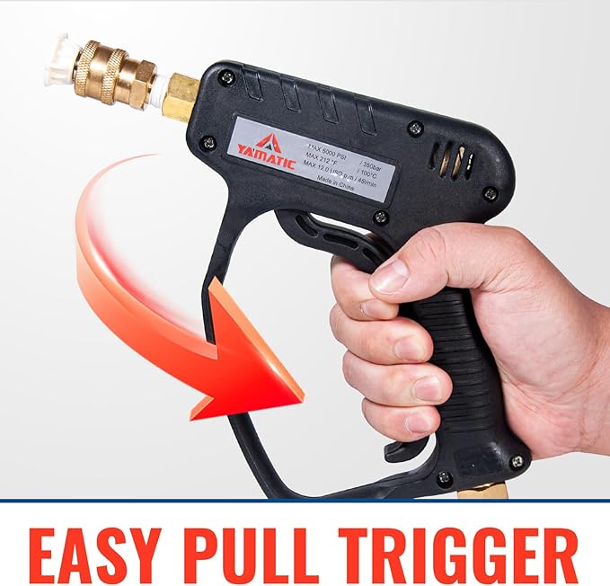 YAMATIC Short Pressure Washer Gun with Swivel, 5000 PSI Power Washer Wand Stubby Trigger Handle with 3/8" Plug & M22-14mm Male Inlet, 1/4" Quick Connect Outlet for Foam Cannon Car Wash