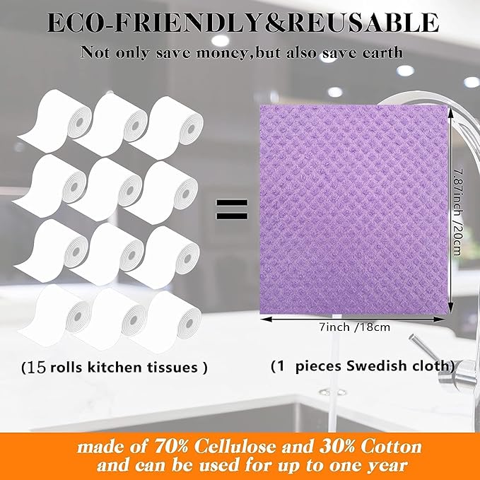 Swedish Dishcloths for Kitchen Assorted 10 Pack Reusable Compostable Kitchen Cloth Made in Germany Cellulose Sponge Swedish Dish Cloths for Washing Dishes Reusable Paper Towels Washable