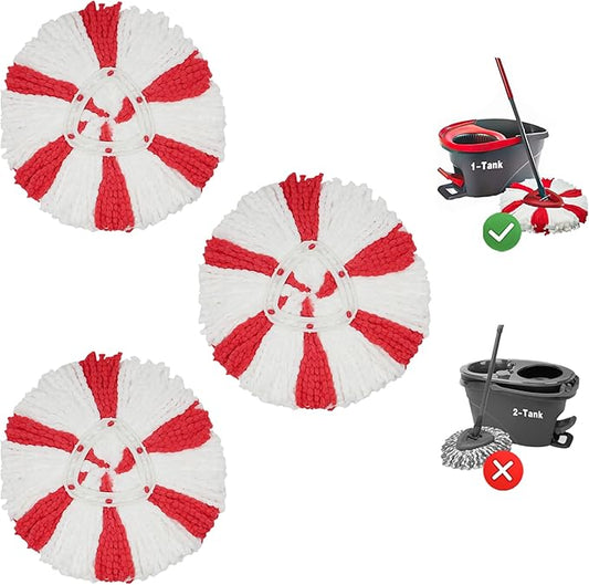 Spin Mop Head Replacement, 100% Microfiber Compatible with O-Cedar Easy Wring Mop Refill for Deep Cleaning, Machine Washable, Fit for Triangle Swivel Mops Safe for Hard Surface, 1 Tank System (Pack 3)