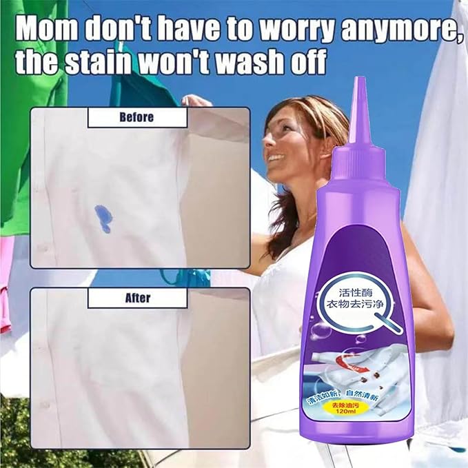 Stain Remover, Active Enzyme Laundry Stain Remover, Laundry Stain Remover Spray, White Shirt Garment Stubborn Stain Cleaner Oil Remover, For Clothes Laundry (2COLORS)