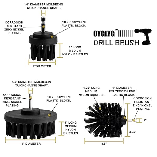 Drill Brush Attachment Kit, Multi-Purpose Scrubber, 4-Piece Cleaning Kit for Bathroom, Glass, Tile, Car Tires - Black
