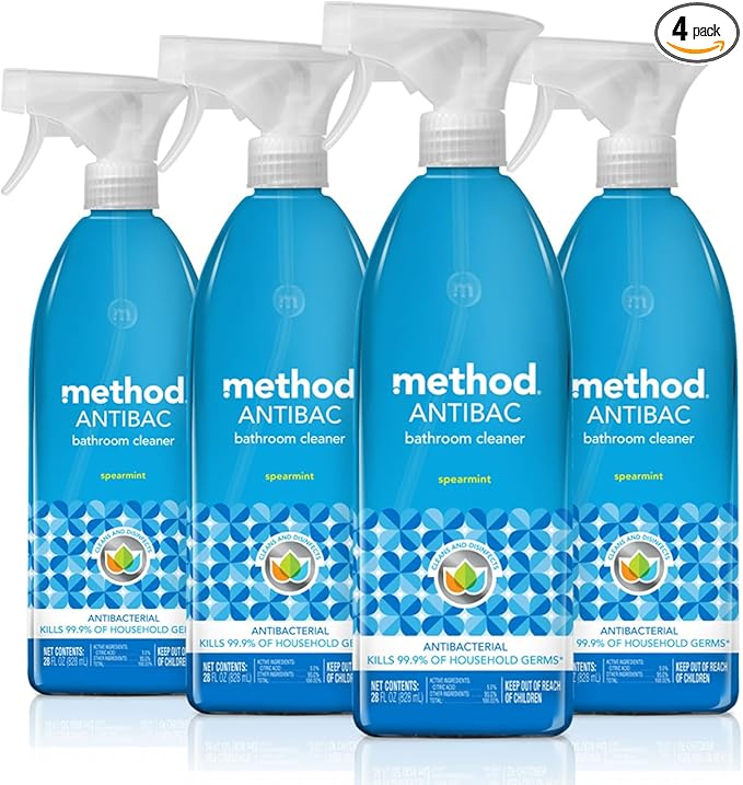 Method Antibacterial Bathroom Cleaner, Kills 99.9% of household germs, Spearmint, 28 Fl Oz, 4 pack