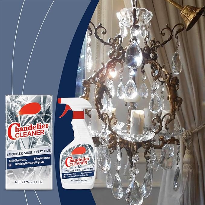 Chandelier Cleaner Drip Dry Spray – No-Wipe Dust Remover for Crystal & Glass, Streak-Free Shine for Chandeliers, Mirrors, Metal & Plastic (2 Pcs)