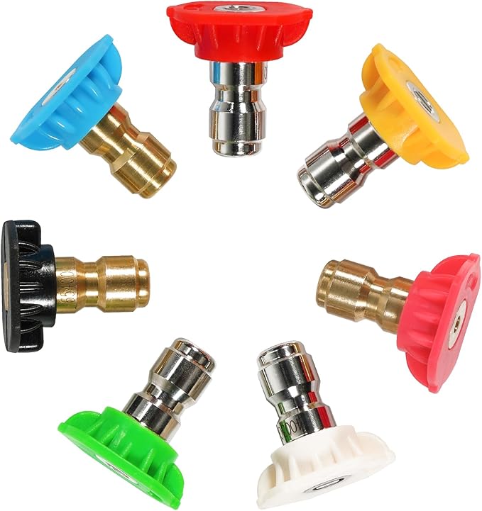 Twinkle Star 1/4 INCH 7-Pack Pressure Washer Nozzle Tips Set, Stainless Steel & Brass, Multiple Degrees & Soap & Rinse Nozzles, Up to 4000 PSI