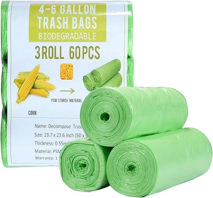 Jaoul Trash Bags 4 Gallon, Small Garbage Bags Strong Tear & Leak Resistant, Unscented Trash Bags for Kitchen, Bathroom, Office, Restroom, Car, Green, 60 Counts