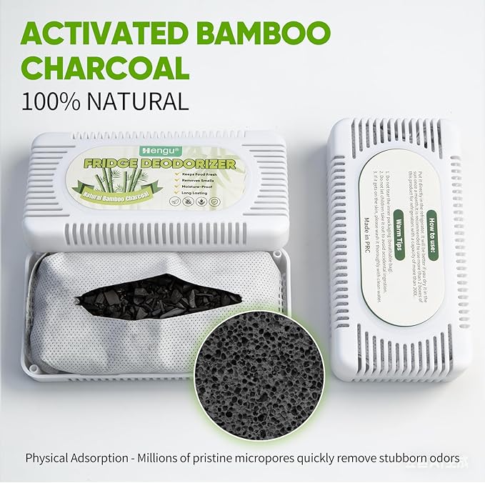 Fridge Deodorizer - 6 Pack Unscented Activated Charcoal Refrigerator Deodorizer - More Effective Than Baking Soda - Odor Eliminator and Moisture Absorber for Freezers, Coolers, and Lunch Boxes