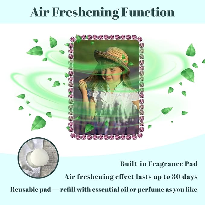 Custom Rhinestone Car Vent Clip Air Freshener with Photo – Personalized Acrylic Picture Frame for Car Interior Decoration Accessories, Rectangular Shape (Purple, One Size)