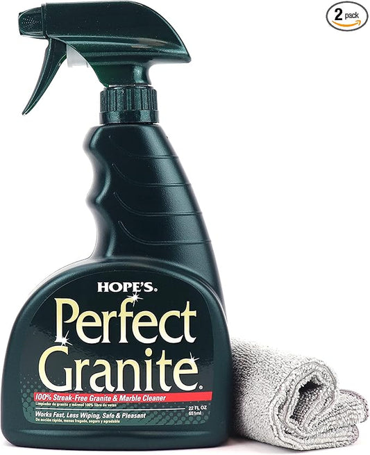 HOPE'S Perfect Granite & Marble Countertop Cleaner with Microfiber Cloth, Stain Remover and Polish, Streak-Free, Ammonia-Free, 22 Ounce, Pack of 1 with Microfiber Cloth