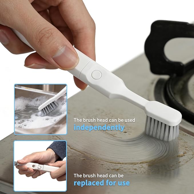 Crevice Cleaning Brush Set, Grout Brush Tools with 4Pcs Repalceable Scrub Brushes & 1 Handle, Small Hard Bristle Cleaner Brushes for Home Kitchen Sink Bathroom Corner Window Groove Cup Blender