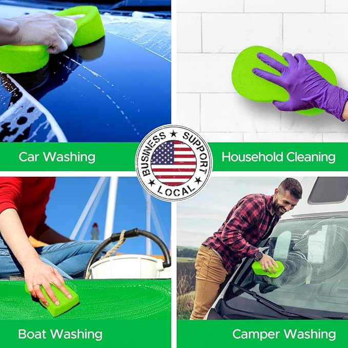 Multi-Purpose Sponges for Cleaning - Lime Green 2 Pack, Large Sponges for Car Washing, Tile & Grout, All Purpose Cleaning