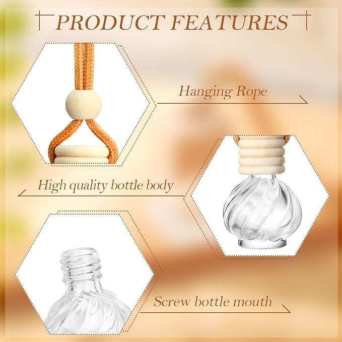 Rtteri 50 Pcs Car Air Fresheners Diffuser for Essential Oil Empty Hanging Bottle Glass Bottles Refillable Perfume Pendant Aromatherapy Fragrance Ornament Decor(Classic Style)