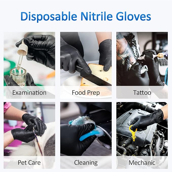 Schneider Nitrile Exam Gloves, 4 Mil Black Gloves Disposable Latex Free Powder Free, Food Safe for Cooking, Food Prep, Clean