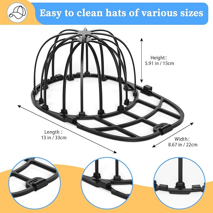Eiito Hat Washer Cage,Hat Washer for Washing Machine and Dishwasher,Baseball Cap Washing Cage,Say Goodbye to Deformed Dirty Hats (Black 2 Pack)