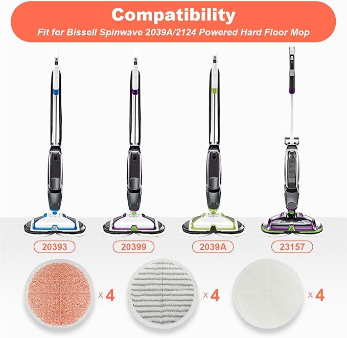 BeiLan Spinwave Mop Pads Fit for Bissell Spinwave 20399 23157 23159 2039A 2124A 20393 2039T 2039W 20391 20395 2307 2315A Heavy Soft Scrubby Pads for Hardwood Floor Cleaning Replacement Pads(12Pack)
